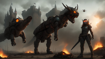 Картинка фэнтези роботы +киборги +механизмы нейросети графика нейроарт ai art нейронные сети рисунки нейро искусство робот