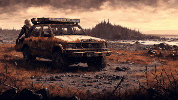 Картинка фэнтези романтика+апокалипсиса нейросети графика нейроарт ai art нейронные сети рисунки нейро искусство автомобиль