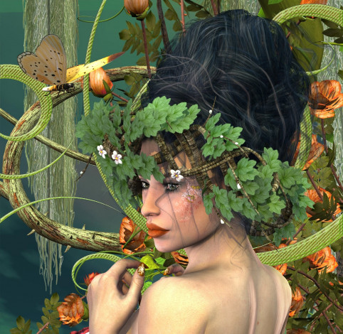 Обои картинки фото 3д графика, эльфы , elves, эльфийка, взгляд, лес