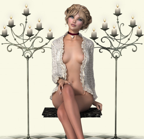 Обои картинки фото 3д графика, люди , people, светильники, взгляд, девушка