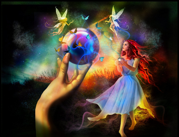 Обои картинки фото фэнтези, феи, девушка, рука