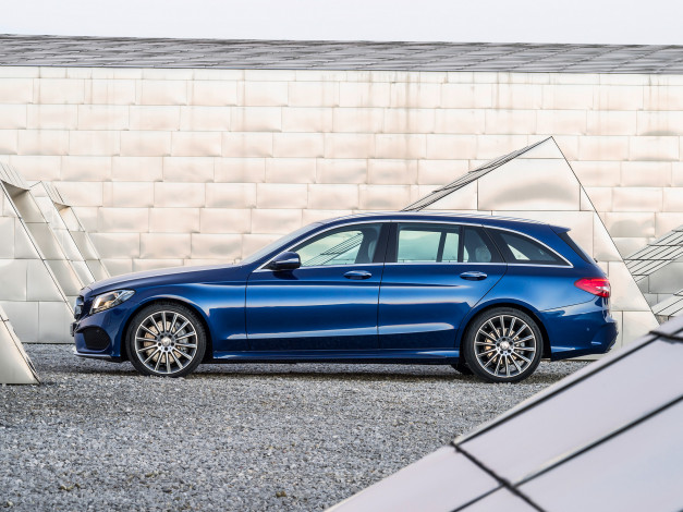 Обои картинки фото автомобили, mercedes-benz, c, 250, amg, line, estate, s205, 2014г, синий