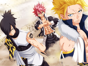 Картинка аниме fairy+tail хвост феи парни sting eucliffe rogue cheney natsu dragneel арт