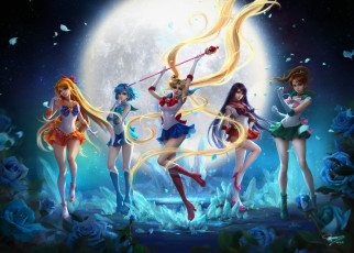 Картинка аниме sailor+moon sailor venus aino minako bishoujo senshi moon mizuno ami mars hino rei mercury цветы луна девушки jupiter kino makoto небо sunmomo арт tsukino usagi звезды ночь розы