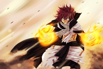 Картинка аниме fairy+tail пламя natsu dragneel огонь хвост феи арт парень