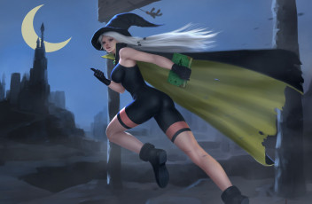 Картинка фэнтези девушки девушка накидка луна книга фон взгляд