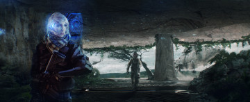 Картинка фэнтези люди фантастика вертолет дерево автомат девушка поиск cсолдат