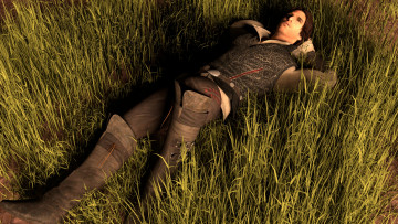 Картинка 3д+графика люди+ people оружие трава сон парень