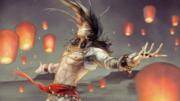 Картинка аниме unknown +другое мужчина арт горы фонарики пустыня платок украшения