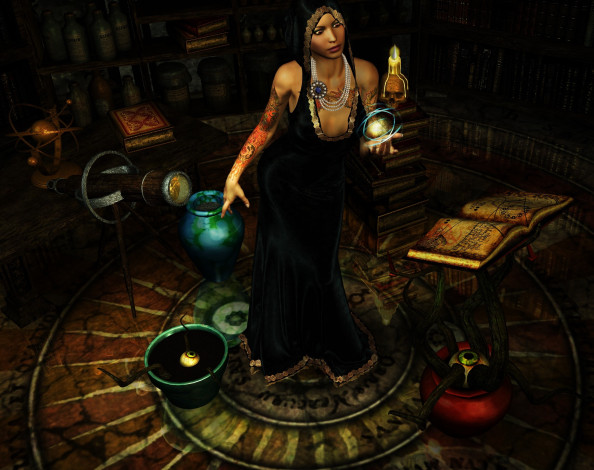 Обои картинки фото 3д графика, фантазия , fantasy, череп, фон, взгляд, девушка, магия, книга, глаза