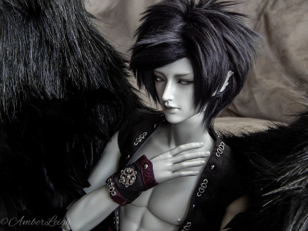 Обои картинки фото разное, игрушки, темный, ангел, брюнет, парень, кукла, крылья