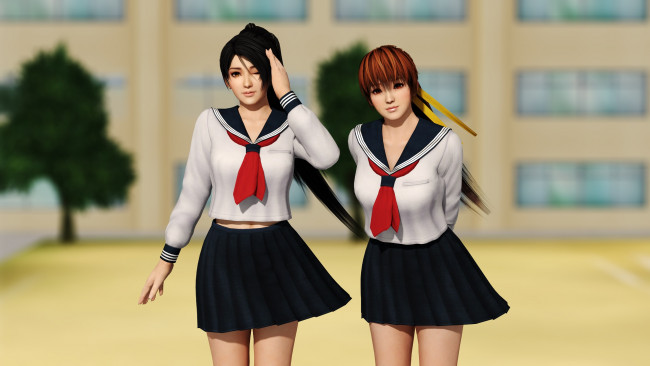 Обои картинки фото 3д графика, аниме , anime, фон, взгляд, девушки