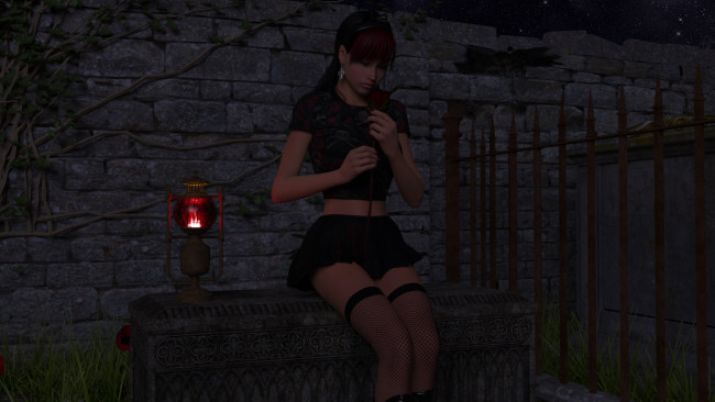 Обои картинки фото 3д графика, люди , people, девушка, фонарь, фон, взгляд