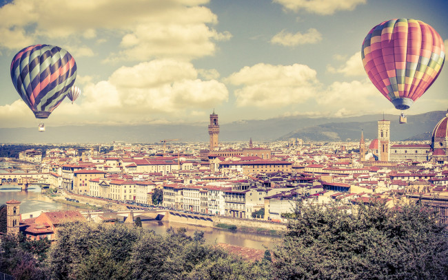 Обои картинки фото авиация, воздушные шары, воздушные, шары, небо, город