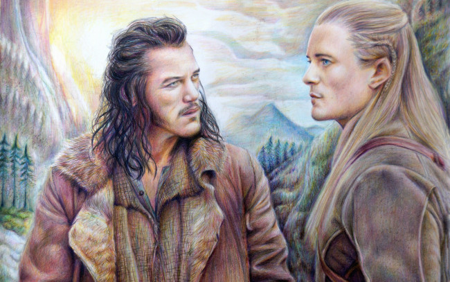 Обои картинки фото рисованное, кино, хоббит, мужчины, рисунок