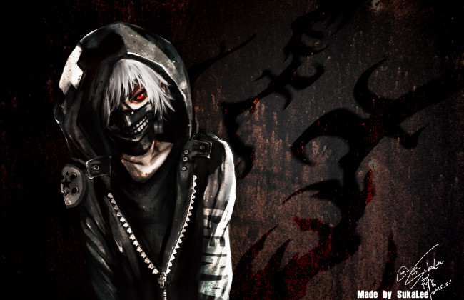 Обои картинки фото аниме, tokyo ghoul, маска, kaneki, ken, парень, токийский, гуль, арт