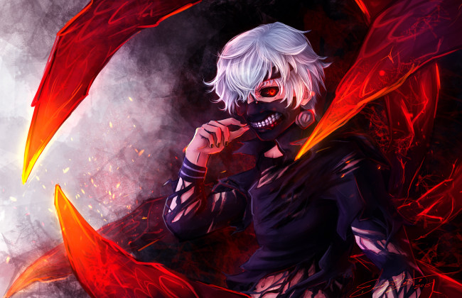 Обои картинки фото аниме, tokyo ghoul, маска, kaneki, ken, парень, токийский, гуль, арт