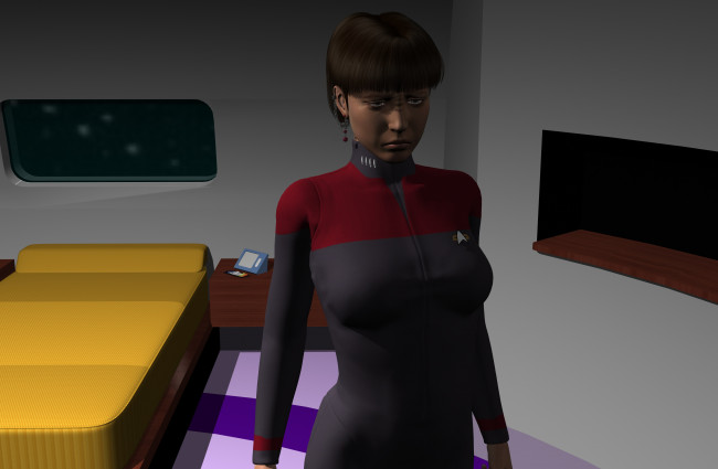 Обои картинки фото 3д графика, люди , people, стол, кровать, взгляд, фон, девушка