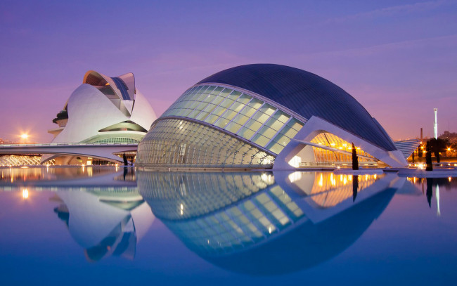 Обои картинки фото submarino valencia city,  spain, города, валенсия , испании, здания, огни, закат, вечер, озеро