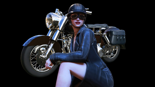 Обои картинки фото 3д графика, люди-авто, мото , people- car ,  moto, девушка, фон, взгляд