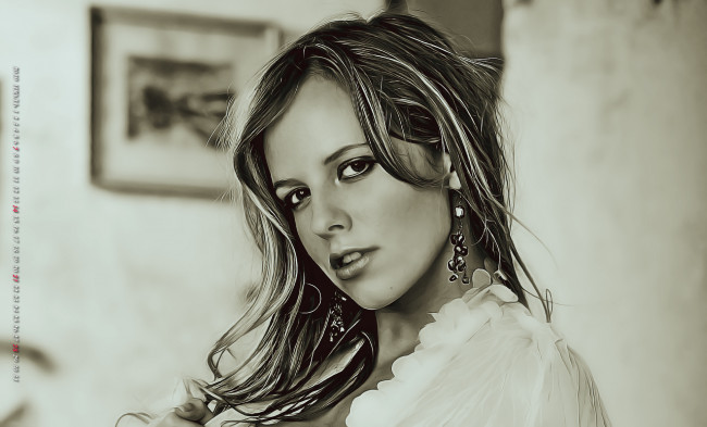 Обои картинки фото календари, компьютерный дизайн, лицо, девушка, женщина, картина, помещение, 2019, calendar, серьги, взгляд