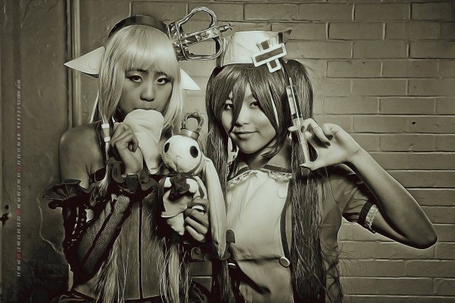 Обои картинки фото календари, компьютерный дизайн, копслей, 2019, calendar, женщина, шприц, медсестра, двое, девушка, азиатка