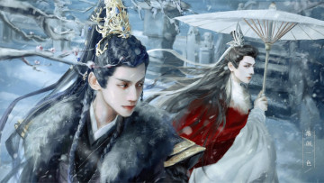 Картинка рисованное кино +мультфильмы парни зима зонт снег