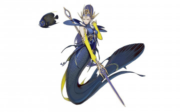 обоя фэнтези, русалки, русалка, копье, рыба