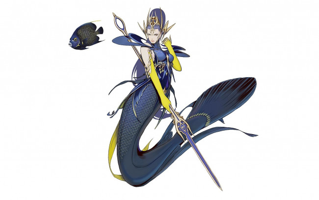 Обои картинки фото фэнтези, русалки, русалка, копье, рыба