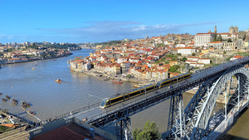 обоя города, порту , португалия, река, панорама, железнодорожный, мост