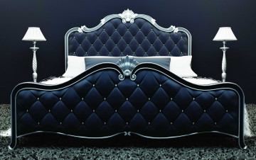 Картинка 3д графика realism реализм стиль кровать подушки обивка лампы