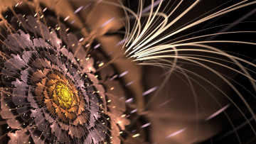 Картинка 3д графика flowers цветы сетка лепестки неон линии искры цветок