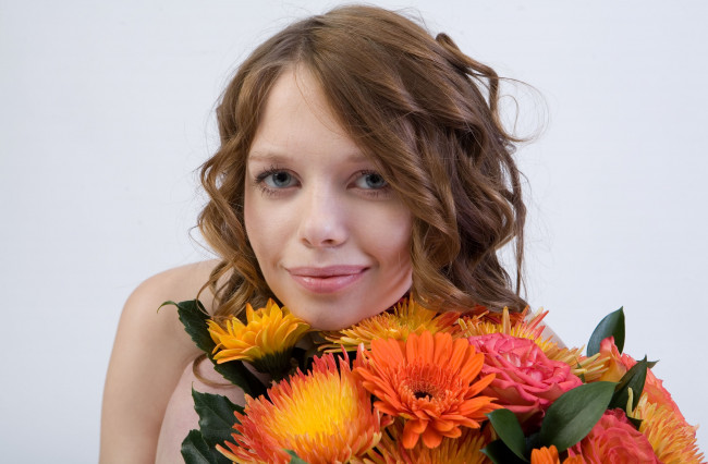 Обои картинки фото -Unsort Брюнетки Шатенки, девушки, unsort, брюнетки, шатенки, цветок