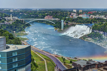 обоя niagara, falls, and, rainbow, bridge, природа, водопады, ниагарский, водопад, радужный, мост, панорама