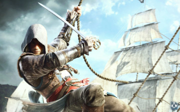 Картинка assassin`s creed iv black flag видео игры капюшон сабля