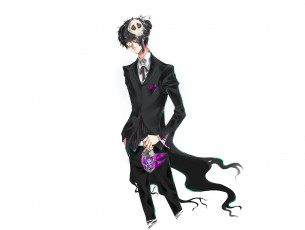 Картинка аниме -animals+&+creatures парень брюнет шляпка костюм белый фон