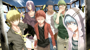 Картинка аниме kuroko+no+baske капюшон арт очки aomine daiki akashi seijuurou murasakibara atsushi kise ryouta kuroko no basket облака баскетбол куроко stoner небо парни tetsuya midorima shintarou мяч