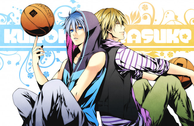 Обои картинки фото аниме, kuroko no baske, узор, мяч, баскетбол, парни, kise, ryouta, kuroko, no, basket, куроко, tetsuya