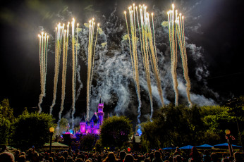 Картинка города диснейленд замок парк фейерверк ночь