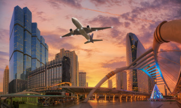 Картинка bangkok +thailand города бангкок+ таиланд мост поезд авиалайнер небоскребы