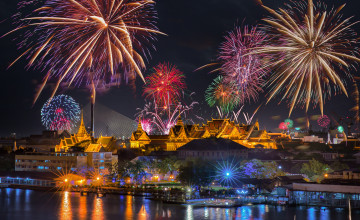 Картинка города -+огни+ночного+города фейерверк храмы река ночь