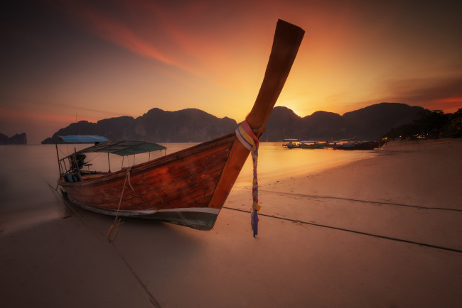 Обои картинки фото корабли, лодки,  шлюпки, закат, горизонт