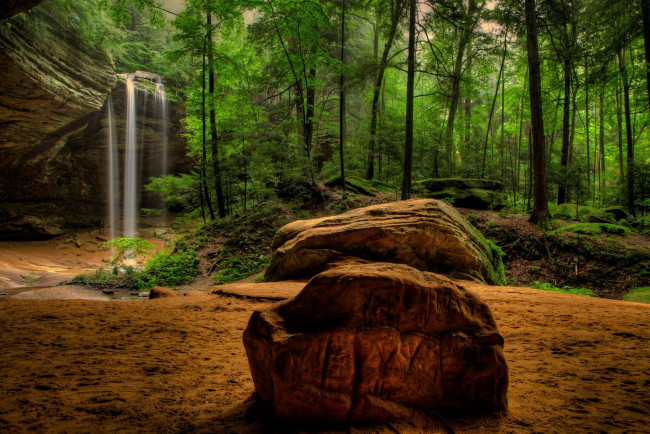 Обои картинки фото природа, водопады, лес, река, водопад
