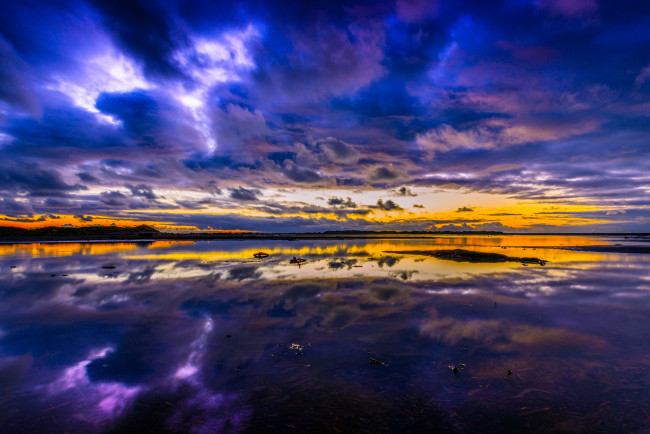 Обои картинки фото природа, восходы, закаты, закат, облака, отражение