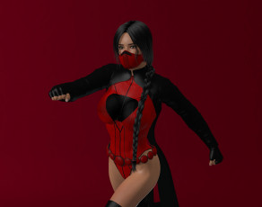 обоя 3д графика, люди , people, девушка, взгляд, фон, ниндзя