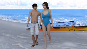 Картинка 3д+графика люди+ people девушка взгляд фон парень