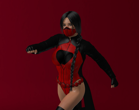 Обои картинки фото 3д графика, люди , people, девушка, взгляд, фон, ниндзя