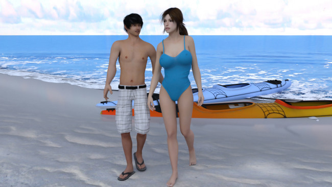 Обои картинки фото 3д графика, люди , people, девушка, взгляд, фон, парень