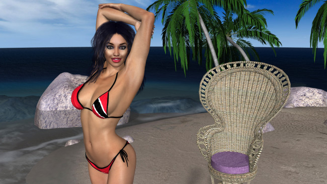 Обои картинки фото 3д графика, люди , people, фон, купальник, взгляд, девушка