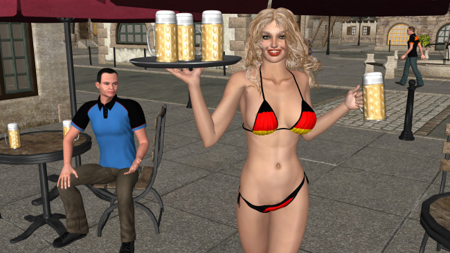 Обои картинки фото 3д графика, люди , people, купальник, фон, взгляд, девушка